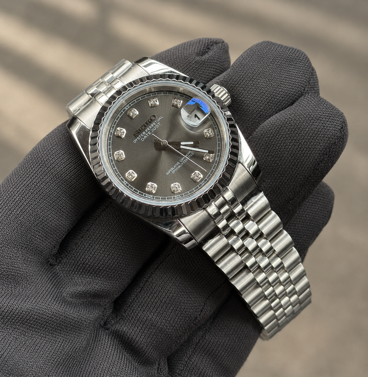 Seiko Mod Datejust Full Gold 36/40mm Diamond Dial