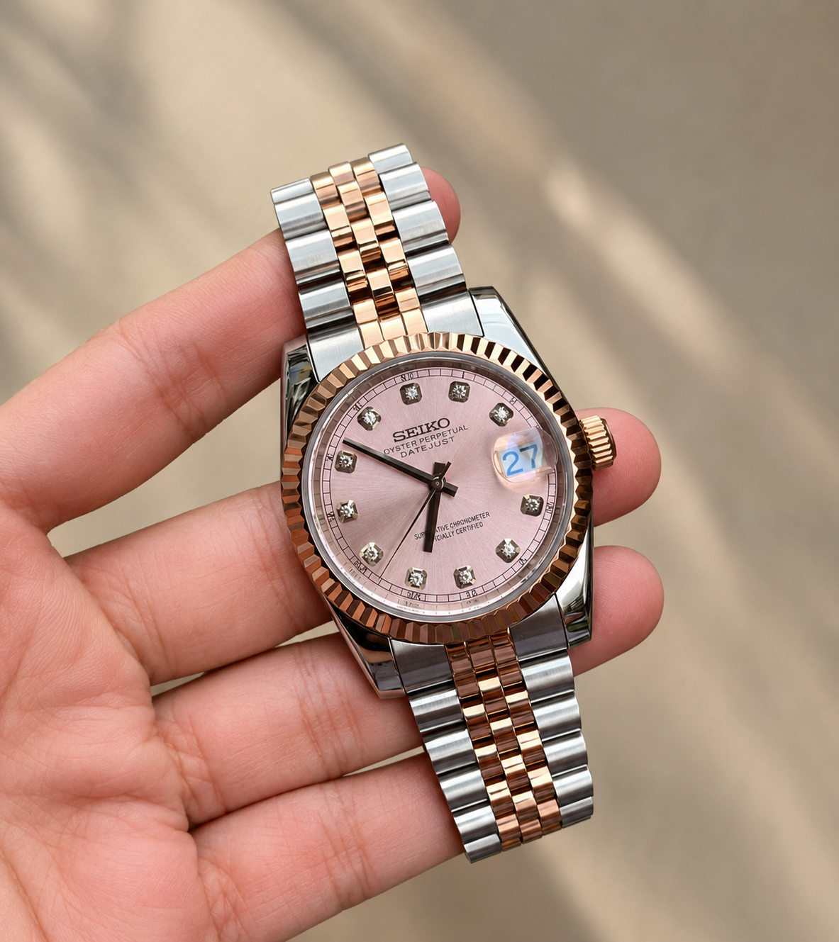 Seiko Mod Datejust Two Tone Gold 36/40mm Diamond Dial